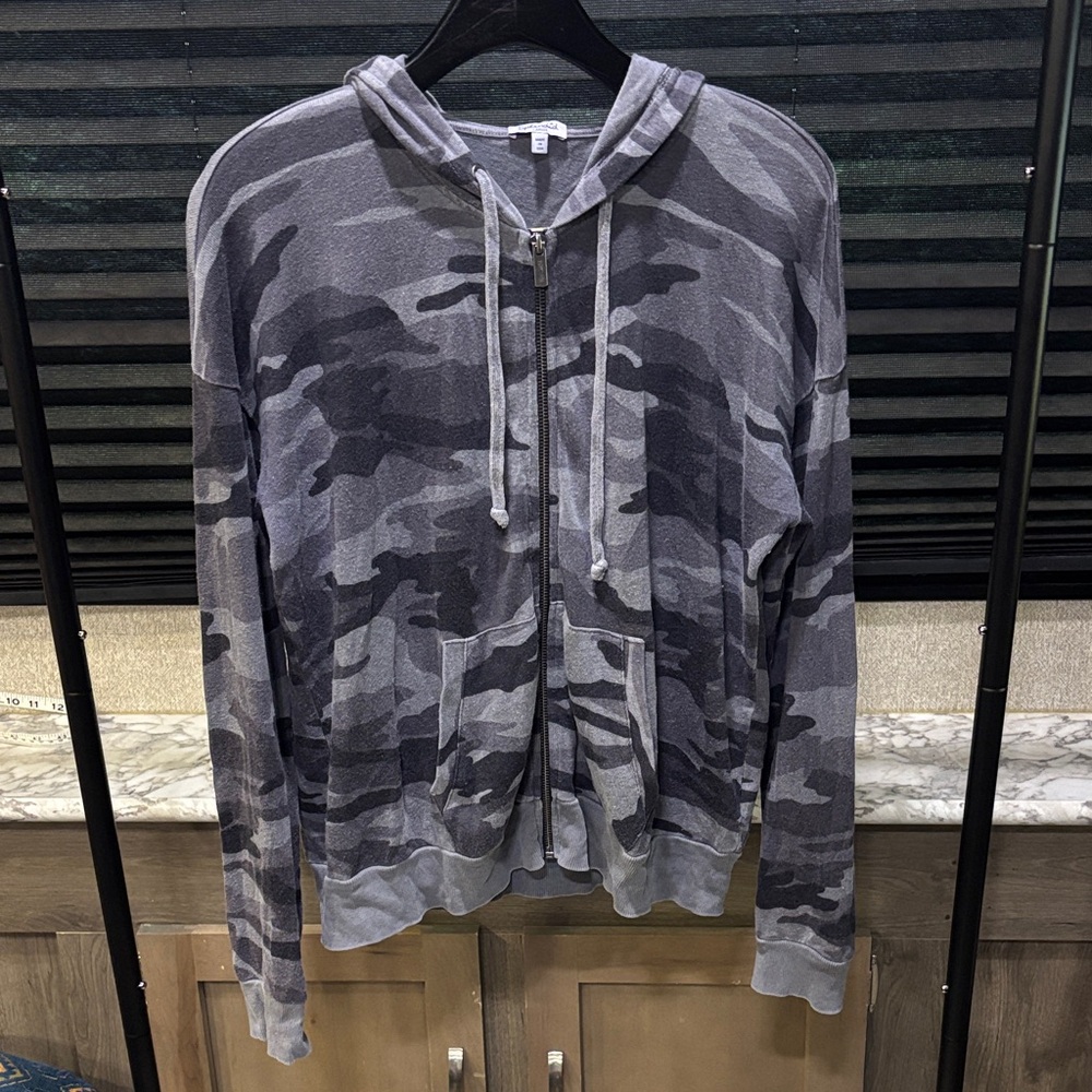Splendid Active Camo Grey Moon‎ Beam Distressed Print Zip Front Hoodie WN Large